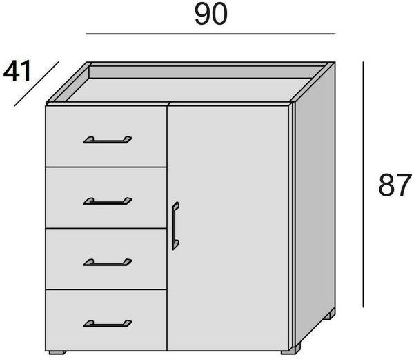 Dmora Kommode Aracnida, Buffetschrank mit 1 Tür und 4 Schubladen, Wohnzimmer-Sideboard, Mehrzweckschrank mit Regalen, 100 % Made in Italy, 90 x 41 x 87 cm, Weiß und Eiche Bild 3