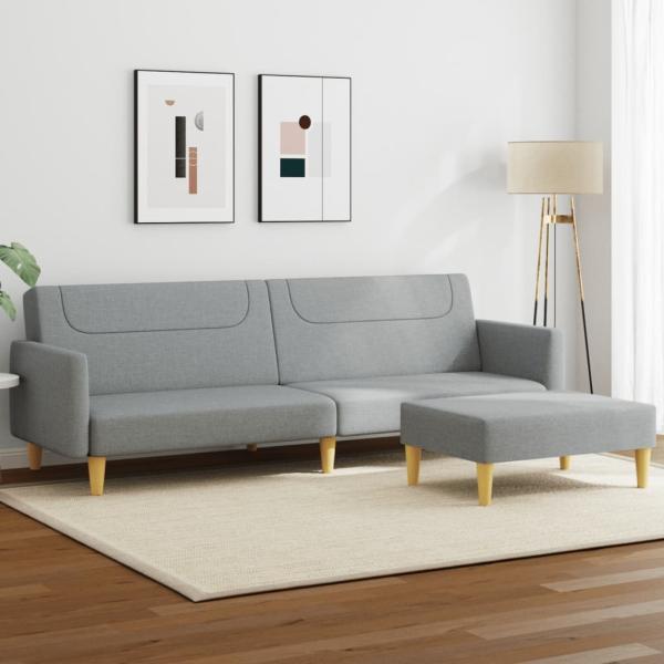 vidaxl Schlafsofa 2-Sitzer mit Fußhocker, Hellgrau, Stoff (100% Polyester), Holz, Kunststoff mit Holzoptik