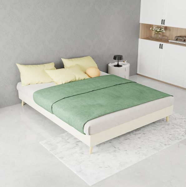 Bettgestell 140x200 cm mit gepolstertem Kopfteil und Stauraum – Beige