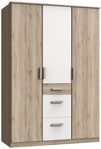 Kleiderschrank Cariba in Eiche San Remo und Weiß- Drehtürenschrank in verschiedenen Varianten wählbar - Kleiderschrank 3 türig