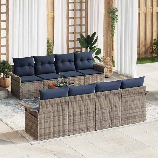 vidaXL Gartensofa-set mit Kissen 9 pcs Grau Poly-Rattan 3347304