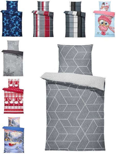 One Home Bettwäsche Winter Thermofleece, Fleece, 3 teilig, Geometrisch Wende, kuschelig flauschig warm weich Modern