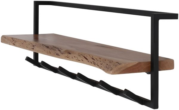 Garderobe Natredja aus Akazienholz, modern industriell, Natur, 6 Haken und Ablage