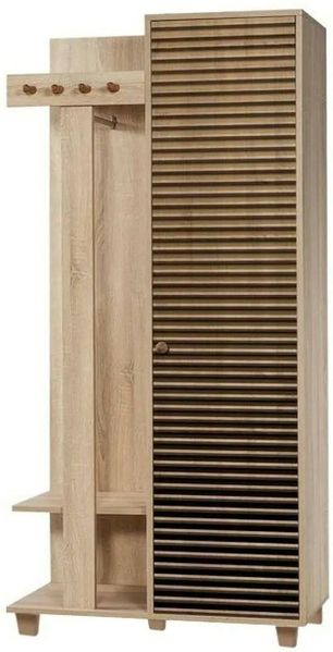 Dmora Eingangsmöbel Savina, Moderner Eingang, Wandgarderobe, Multifunktions-Aufbewahrungskonsole, 90x36h194 cm, Eiche