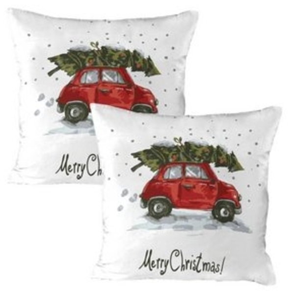 Abakuhaus Kissenbezüge Dekorativer Standard Gedruckter Kissenbezug, (2 Stück), Weihnachten Retro-Auto mit Baum Bild 5