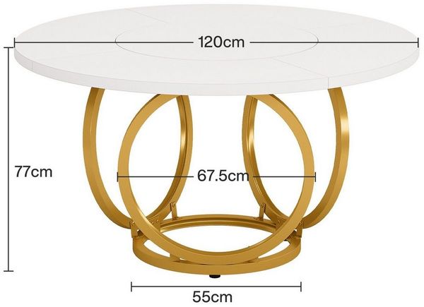 Celya Esstisch 120 cm Runder Esstisch für 4 Weißer Küchentisch mit goldenem Metallfuß