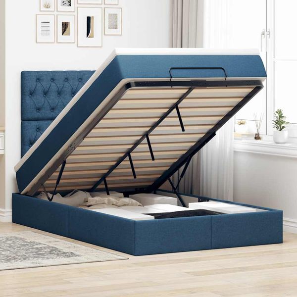 vidaXL Ottoman-Bett mit Matratze Blau 120x190 cm Stoff 3313229