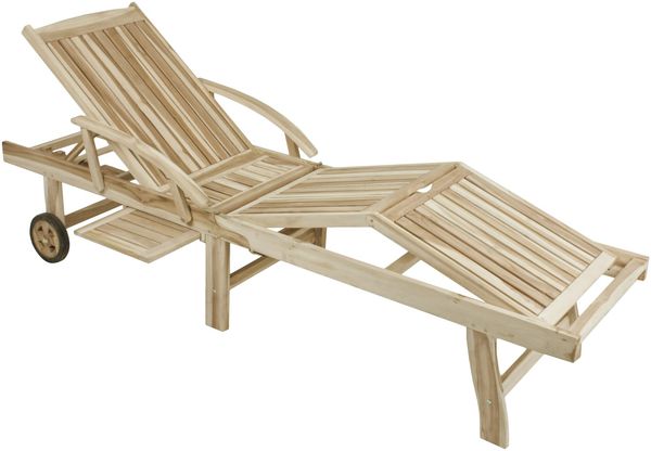 Sonnenliege LEON Verstellbar Klappbar Natur Teak | Gartenliege mit Rollen Relaxliege Wetterfest