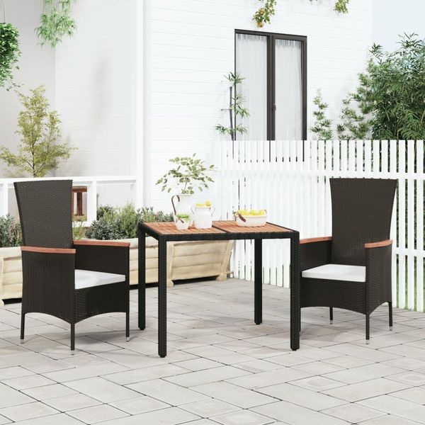Gartentisch 75 x 90 x 90 cm mit Holzplatte Schwarz Poly Rattan & Akazienholz