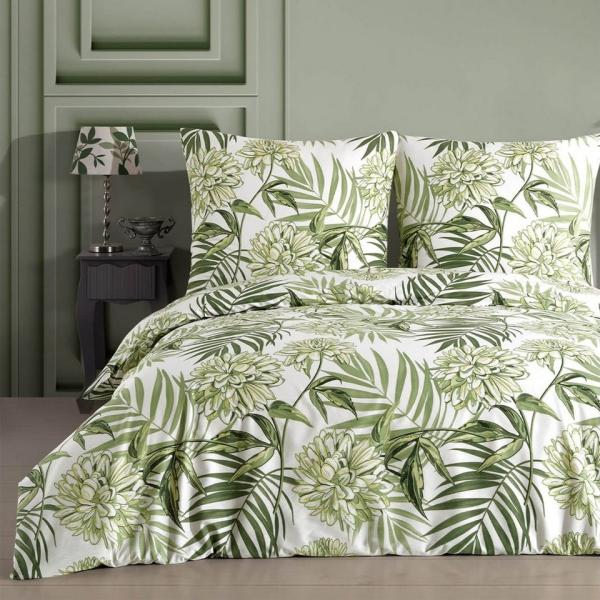 Buymax Bettwäsche Amazing Green, Renforcé: 100% Baumwolle, 2 teilig, 155x220 cm, Bettbezug-Set, mit Reißverschluss, Blumen Eukalyptus Grün Bild 1