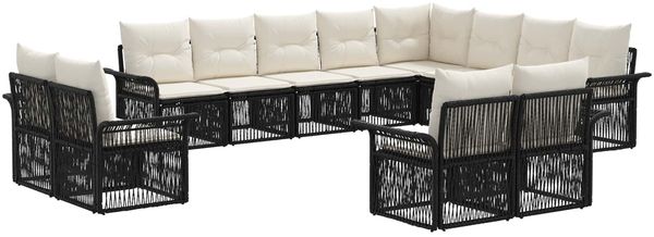 vidaXL Gartensofa-set 12 pcs Schwarz und Cremeweiß Poly-Rattan 3435004