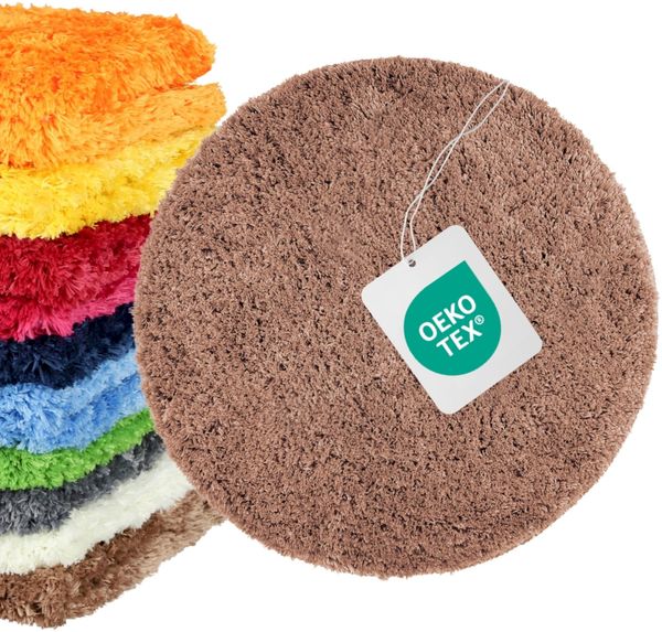 WohnDirect Badezimmerteppich Rund Ø 56 cm Braun – Badematte Rund Flauschig & rutschfest, Kleiner Badvorleger Saugstark, Waschbar, für Gäste-Bad & Fußbodenheizung