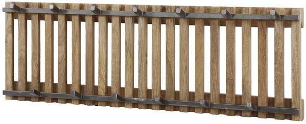 Garderobe Tamil Mangoholz massiv, modernes Latten-Design, braun, 13 Haken, Wandmontage