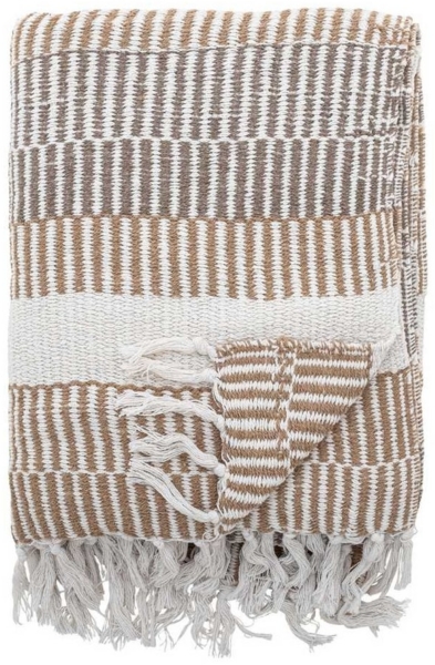 Wolldecke Bloomingville Decke ISNEL Natur Braun Gestreift 160x130 cm, Bloomingville