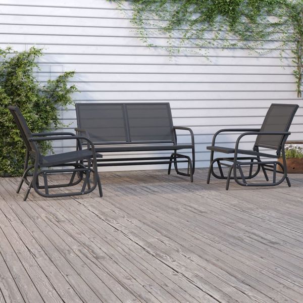 vidaXL 3-tlg. Garten-Lounge-Set Schaukel Schwarz Textilene und Stahl 3187943
