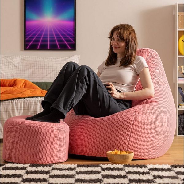 icon Sitzsack Liegesessel mit Hocker Gaming XXL aus Techmesh „Dalton“ (Spar-Set, 1 x Sitzsack, 1 x Fußhocker), Sitzsack XXL, Gaming Sitzsack, Made in Germany, für Erwachsene