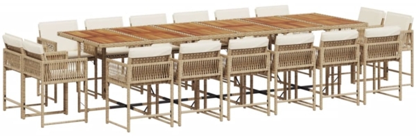 vidaXL 17-tlg. Garten-Essgruppe mit Kissen Beige Poly Rattan 3211612