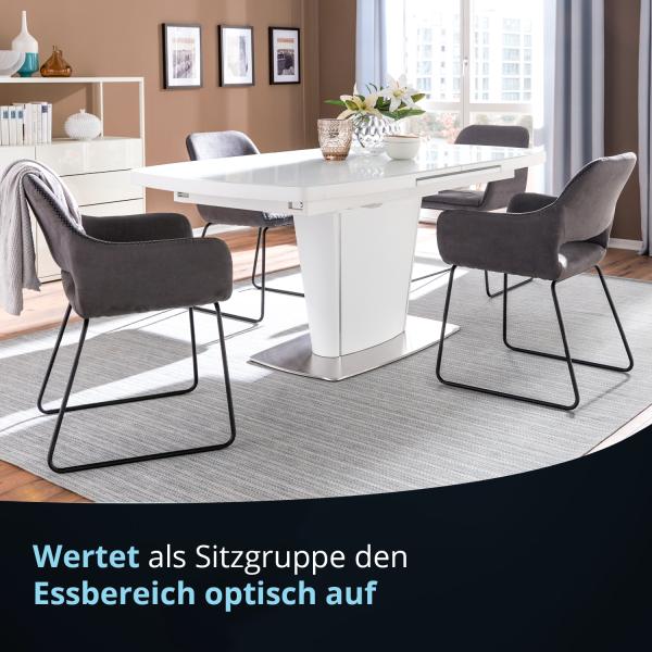 KHG 6er Set Esszimmerstuhl Polsterstuhl mit Armlehnen Grau Industrial Look - Kufenstuhl Armlehnstuhl (BHT) 56 x 82 x 59 cm - Mikrofaser in Lederoptik perfekt für Esszimmer Küche Büro Bild 2