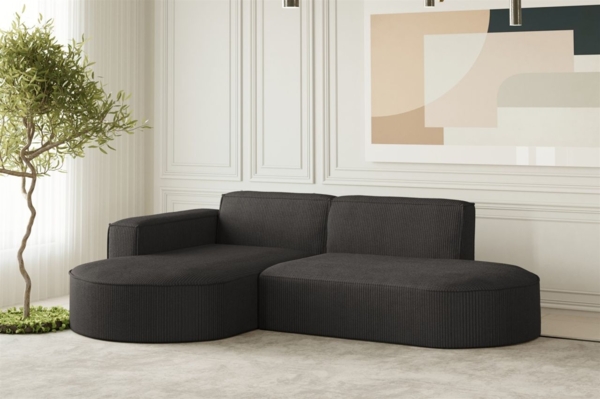 Ecksofa Designersofa PALMA XS in Stoff Scala Anthrazit Ottomane Links