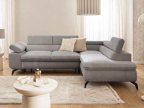 S-Style Möbel Ecksofa Bonnie mit Schlaffunktion Bettkasten und Kopfteilverstellung, mit Wellenfederung, Chenille-Stoff
