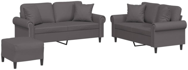 vidaXL 3-tlg. Sofagarnitur mit Kissen Grau Kunstleder 3202167