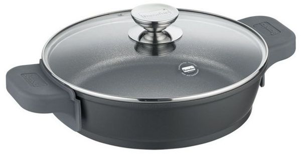 Berndes Servierpfanne mit Glasdeckel 24, 28 oder 32 cm, Aluguss, schwarz - Vario Click, Aluminium-Vakuumdruckguss