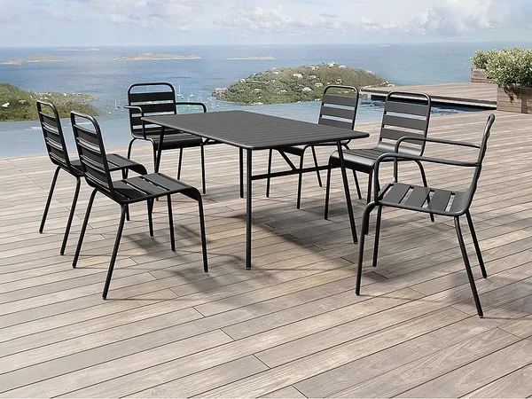 Vente-unique - MIRMANDE Garden dining set Metall Schwarz - B 80 cm59 cm x H 74,5 cm79 cm x L 160 cm56 cm47,5 cm