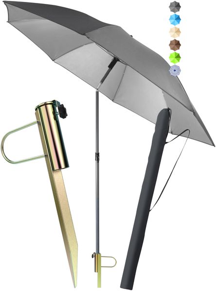 4smile Sonnenschirm Strand SunnyJoy Ø 160 cm, Taupe – 3er Set inkl. Strandschirm windfest stabil, Rasendorn Sonnenschirmhalter, Schirmhülle – Sonnenschirm mit Rasendorn, Schirmspieß für Garten