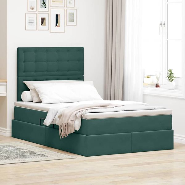 vidaXL Aufbewahrungsbett mit Matratze Dunkelgrün 120 x 200 cm Samt 3372144