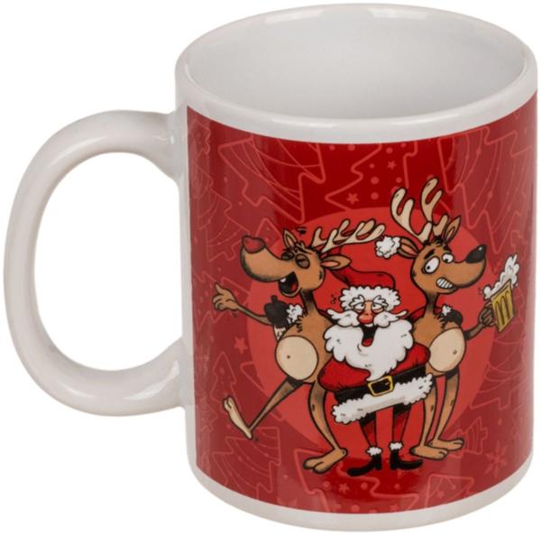 Tasse aus Steingut mit Crazy Santa Motiv Weihnachtstasse ca. 10 x 8 cm Advent rot