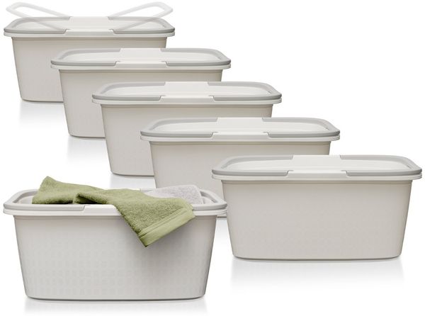 Hausfelder Wäschekorb Wäschewanne 58 x 37 x 25 cm (Weiß, 6 Wannen, 35 l) (Set, 6 St, 6 x Wäschewannen), mit klappbaren Henkeln, mit Griffen, 35 Liter