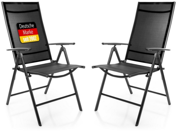 BigDean 2 Stück Gartenstühle 120 kg belastbar Balkonstühle Gartenstuhl - Klappstuhl mit 7-Fach Verstellbarer Rückenlehne – hochwertiger Campingstuhl für Balkon, Garten & Terrasse – dunkelgrau/schwarz