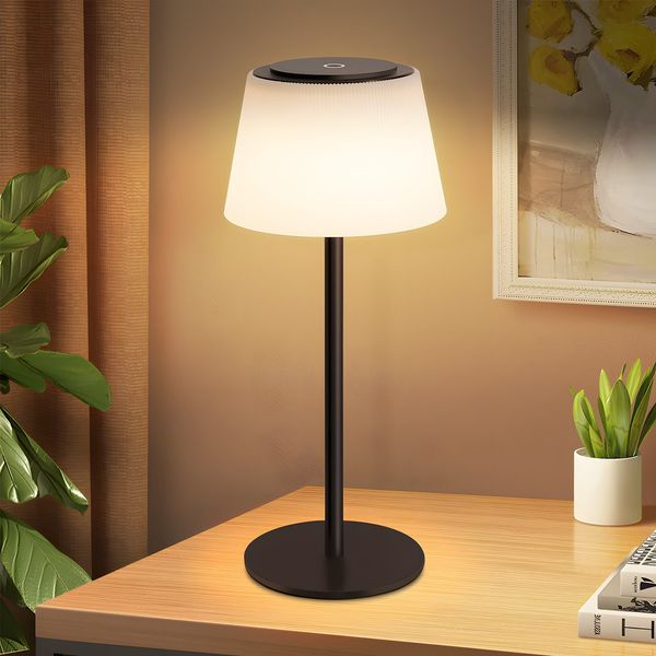 ZMH Kabellose Tischlampe, wiederaufladbare Batterie, Nachttischlampe – dimmbare Touch-LED-Tischlampe mit USB-Aufladung, schwarze 3600-mAh-Batterie, Tischlampe für das Schlafzimmer im Freien
