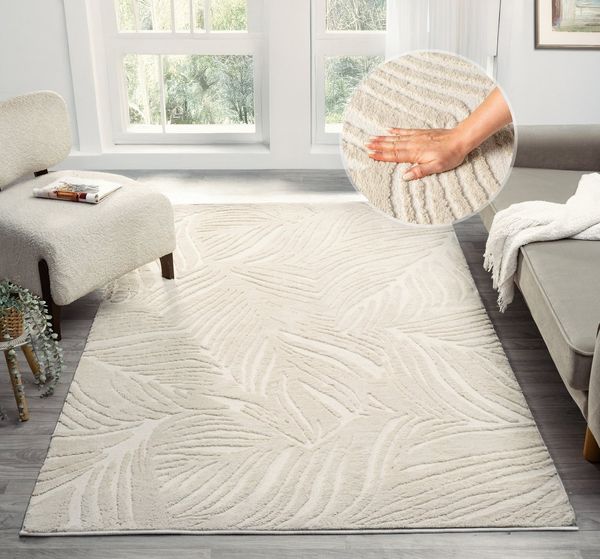 OTTO home Teppich Samia, Hoch-Tief-Struktur, rechteckig, Höhe: 19 mm, leichter Glanz, Floral, Blätter, Modern, Wohnzimmer, Schlafzimmer