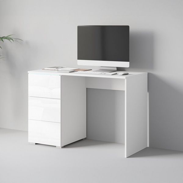 Home affaire Schreibtisch Vera, Computertisch mit LED-Beleuchtung (1-St), Moderner Schreibtisch, Push-to-Open, 3 Schubladen, B 110 oder 150 cm