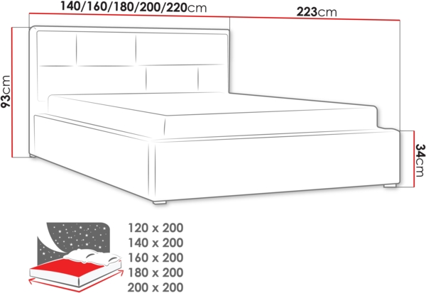 Mirjan24 'Deco' Polsterbett mit Lattenrost, Schwarz, 120x200 cm, false Bild 7