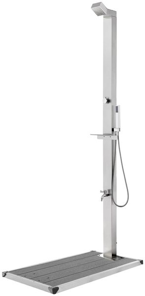 vidaXL Gartendusche mit Grauer Bodenplatte 225 cm Edelstahl 3070792