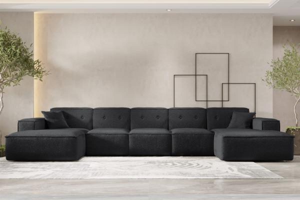 Wohnlandschaft Sofa U-Form CESINA XL in Stoff Ascot Bukla Schwarz