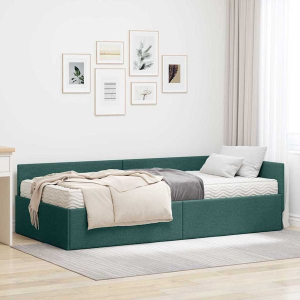vidaXL Eckbettgestell mit Matratze Sonstiges 2 pcs Grün Stoff 3393609