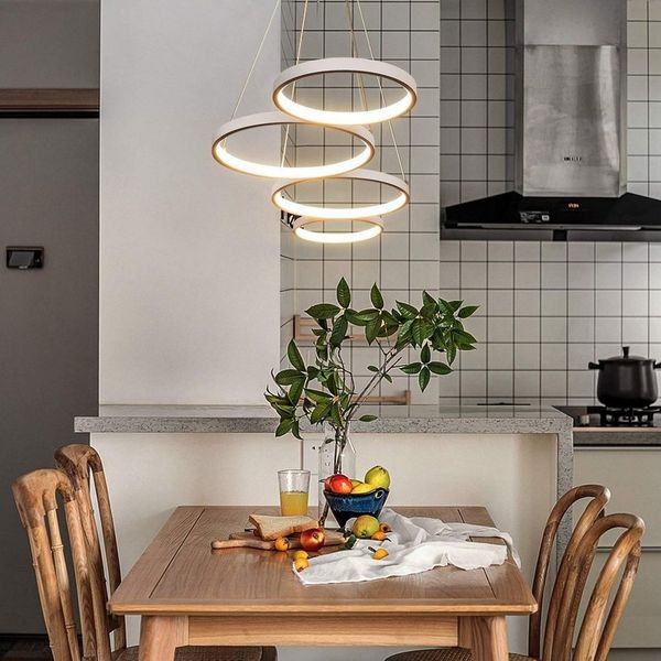 ZMH LED Pendelleuchte Wohnzimmer Modern 4 Flammig Hängelampe Dimmbar mit Fernbedienung, Augenschutz, Einfache Installtion, LED fest integriert, warmweiß-kaltweiß, Dimmbar