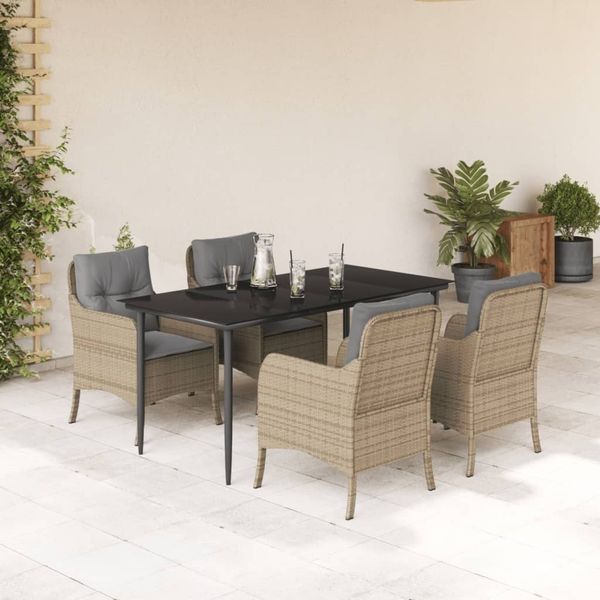 vidaXL 5-tlg. Garten-Essgruppe mit Kissen Beige Poly Rattan 3211979