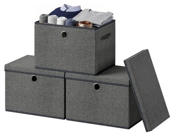 SONGMICS Aufbewahrungsboxen 3er-Set, Ordnungsbox, stapelbar mit Griffen, 43 x 30 x 30 cm, dunkelgrau