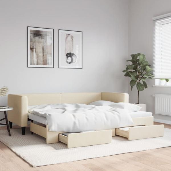 vidaXL Tagesbett Ausziehbar mit Schubladen Creme 80x200 cm Stoff 3196613