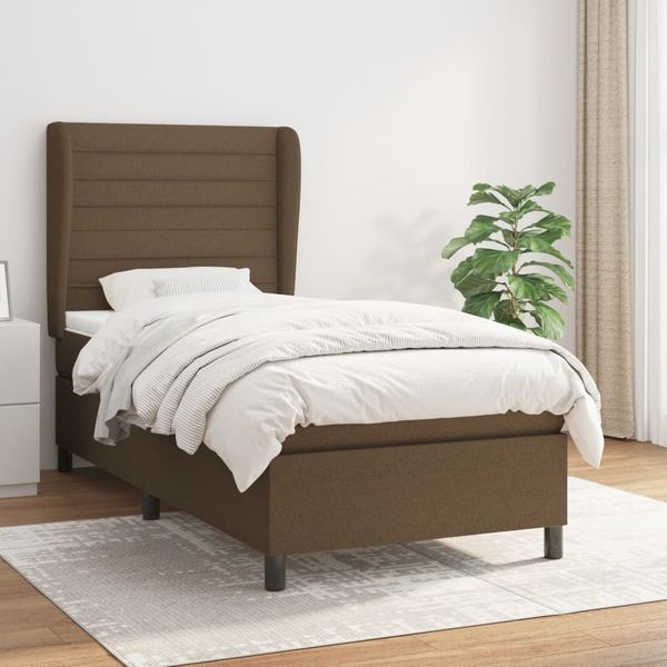 vidaXL Boxspringbett mit Matratze Dunkelbraun 90x200 cm Stoff 3128016