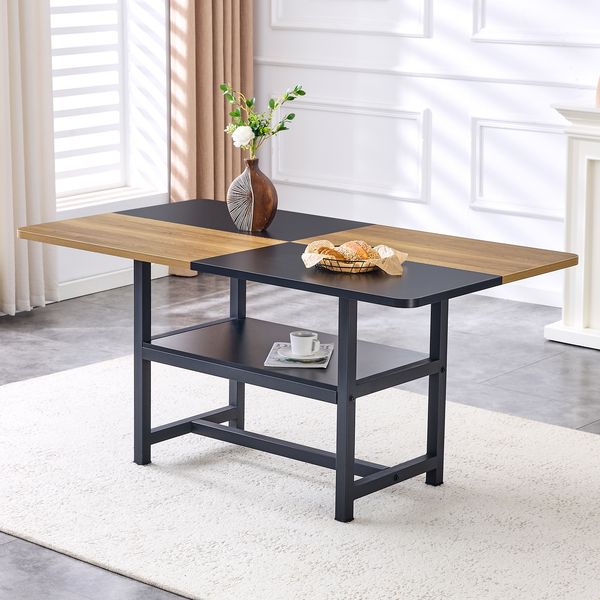 Esstisch 160 x 90 x 76 cm mit Ablage, MDF und Metall, industrial in Braun/Schwarz
