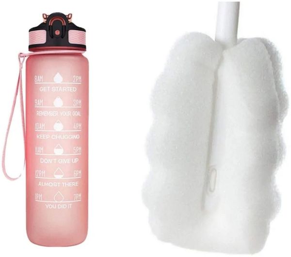 Botells Trinkflasche Sportflasche Wasserflasche 1l, Trink Motivation, Strohhalm, Shakerball, leicht, auslaufsicher, motivierend, robust
