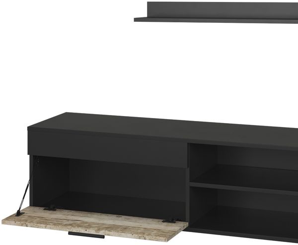 Lowboard & Regal Berno Schwarz/Sandeiche mit 1 Klappe Vicco Bild 5