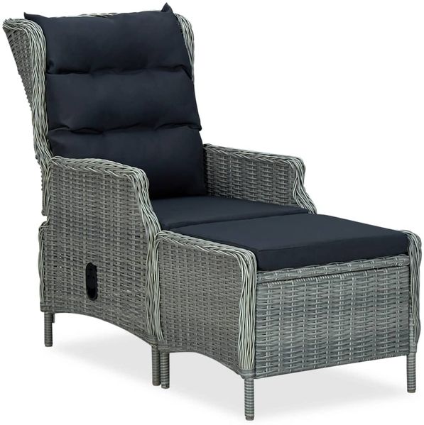 vidaXL Verstellbarer Gartensessel mit Fußhocker Poly Rattan Hellgrau 313304