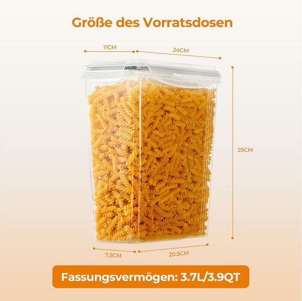 FOHERE Vorratsdose mit Deckel Luftdicht Set of 4, 3.7L, BPA-frei, Kunststoff, (4-tlg), für Müsli, Nudeln, Reis, Mehl, Zucker und Snacks
