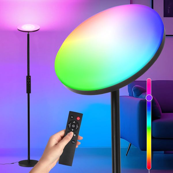 RGB LED Stehlampe Wohnzimmer, Dimmbare Deckenfluter mit Fernbedienung & Touch-Steuerung, Stimmungslicht für Schlafzimmer,Büro, Streaming & Gaming Setup, Energiesparend & Langlebig